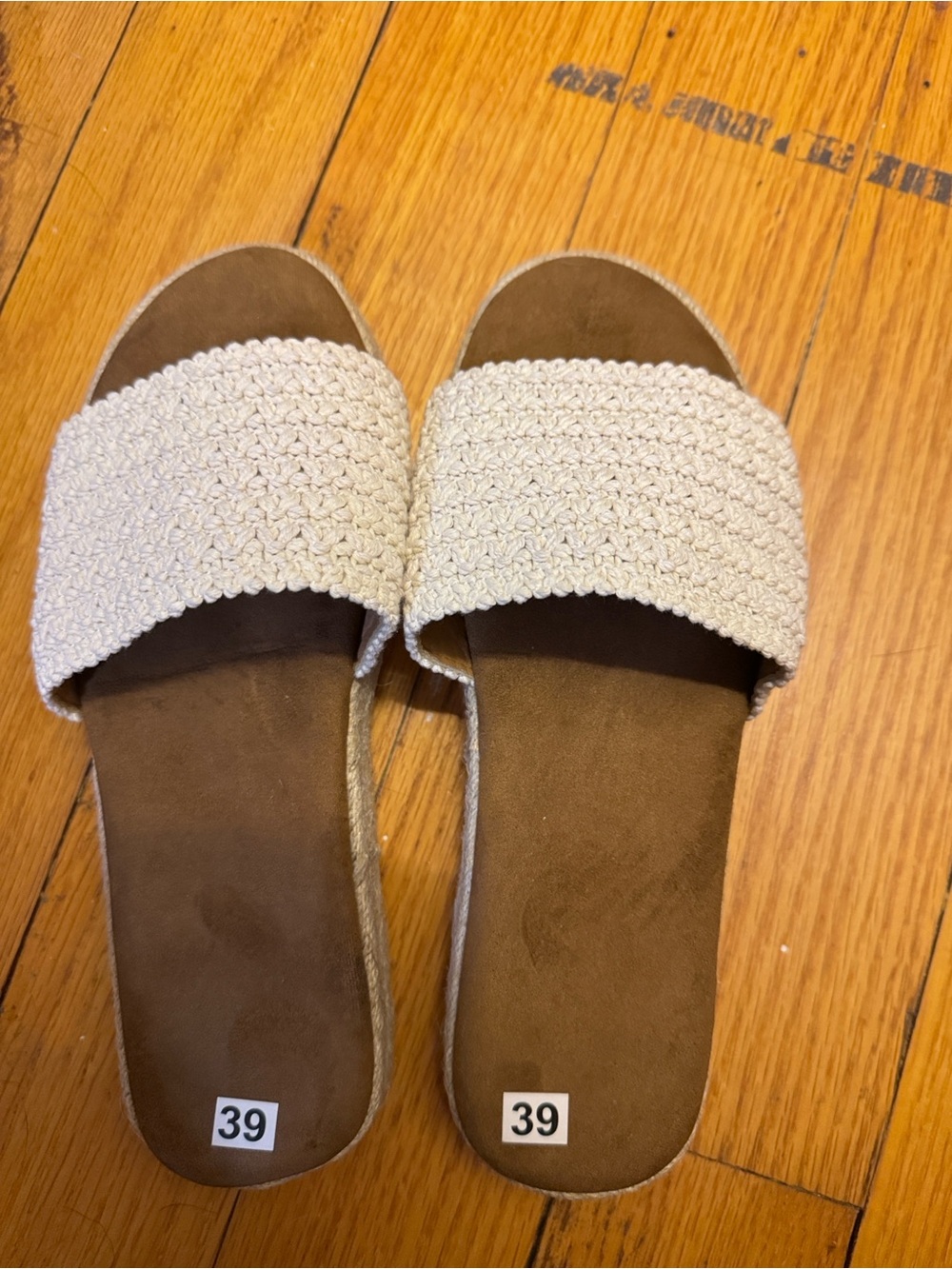 Woven Strap Slide Sandals in Cream
